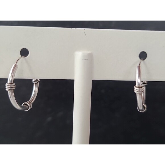 925 Sterling Silver Hoop Pierced Earrings Vintage - Picture 6 of 10